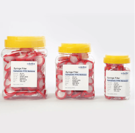 Filtros de jeringa de PTFE hidrófilos rojos no estériles Tamaño de poro 0,22 μm ,Diámetro 13mm 100 piezas/paquete