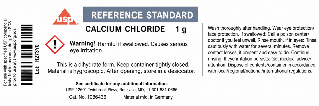 USP Cloruro de calcio dihydrate United States Pharmacopeia (USP) Reference Standard Vial de1g