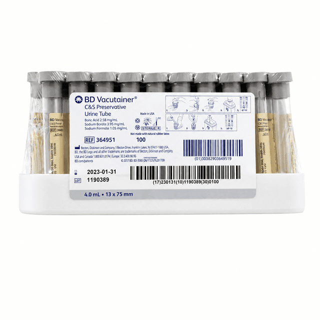 Tubo para Orina 4.0 mL C&S con Conservador 13 x 75 mm. 100 piezas. URINE