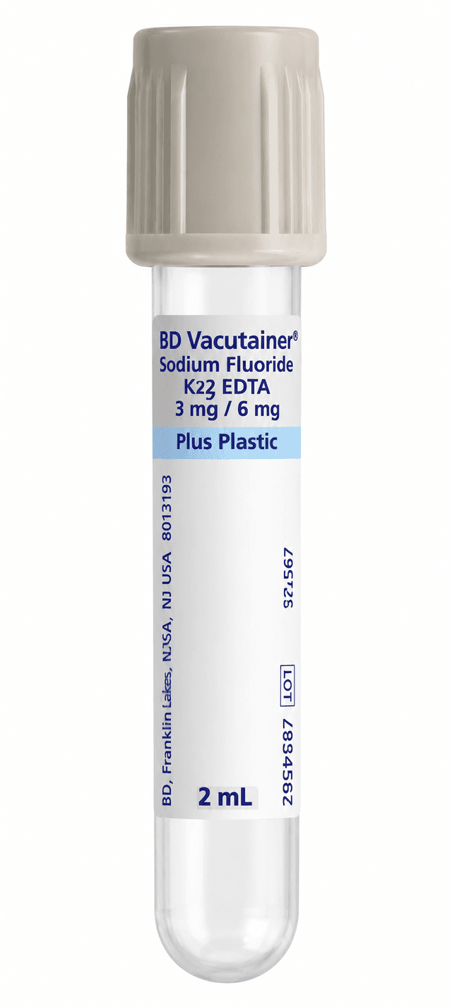 Tubo Glucosa PLH 13x75 mm, 2.0 mL, Etiqueta Plástica Gris Claro, 100 piezas