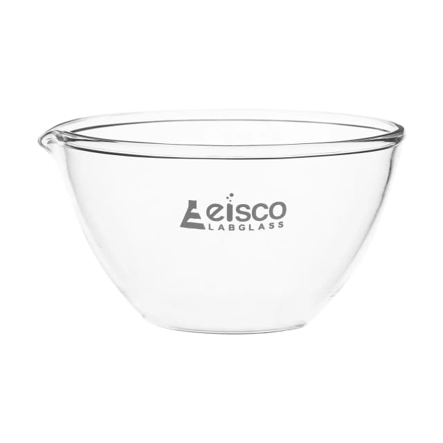 Capsula de evaporación: de 250 ml vidrio de borosilicato de 3" (76 mm) de diámetro, fondo plano con pico - Eisco Labs
