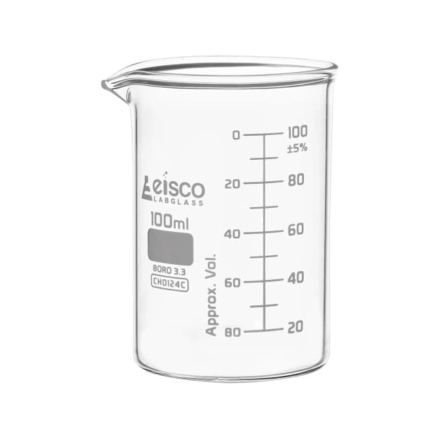 Vaso de precipitados, 100 ml, ASTM, forma baja, graduaciones de escala doble, vidrio de borosilicato EISCO