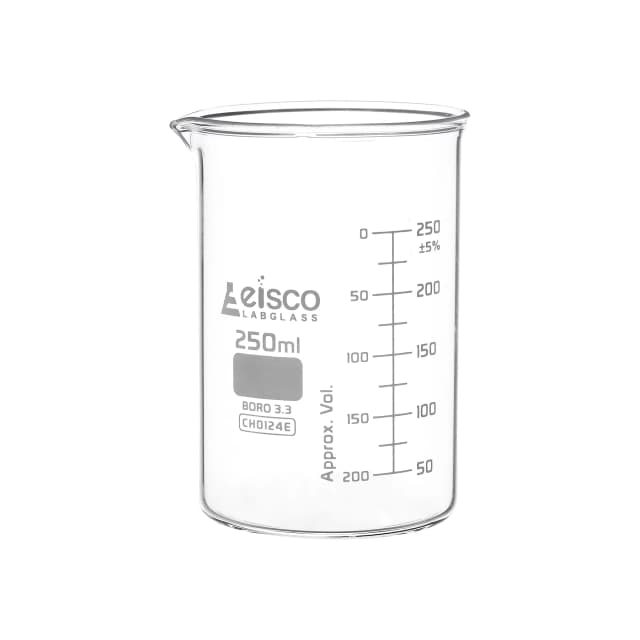 Vaso de precipitados, 250 ml, ASTM, forma baja, graduaciones de doble escala, vidrio de borosilicato EISCO