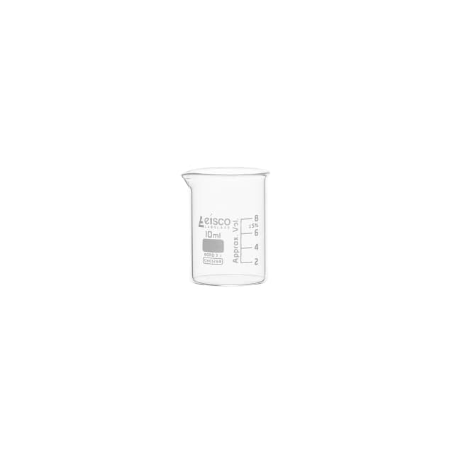 Vaso de precipitados de vidrio de borosilicato de forma baja, con pico vertedor, graduado, 10 ml. Eisco