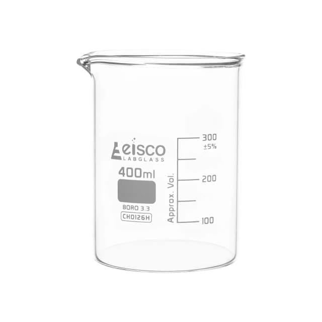 Beaker Low form, with spout made of borosilicate glass, graduated, 400ml.