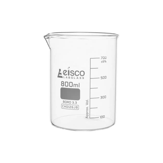 Vaso de precipitados de vidrio de borosilicato de forma baja, con pico vertedor, graduado, 800 ml. Eisco