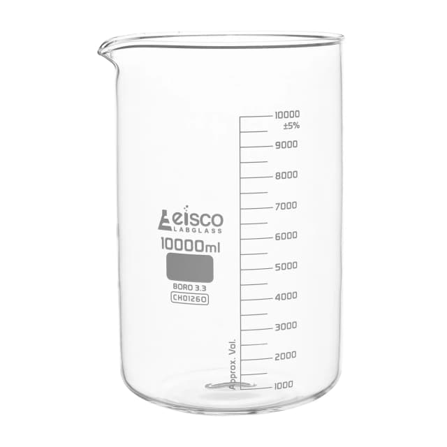 Vaso de precipitados de vidrio de borosilicato de forma baja, con pico vertedor, graduado, 10.000 ml. Eisco