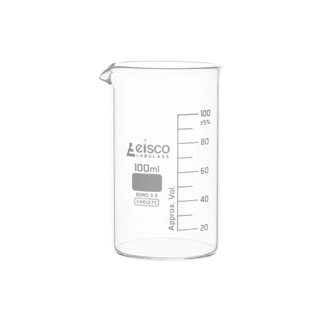 Beaker Tall form, with spout made of borosilicate glass, graduated, 100ml.