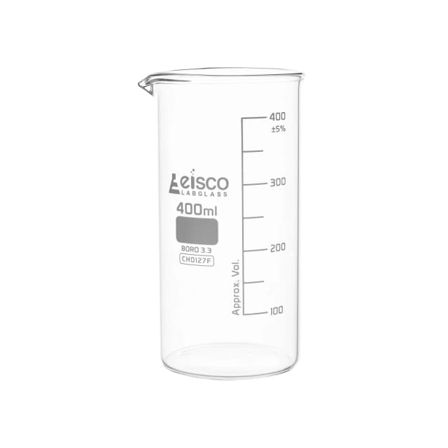 Vaso de precipitados alto con pico vertedor, de vidrio de borosilicato, graduado, 400 ml. Eisco