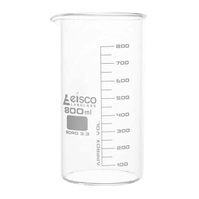 Vaso de precipitados alto, con pico vertedor, de vidrio borosilicato, graduado, 800 ml. EIsco