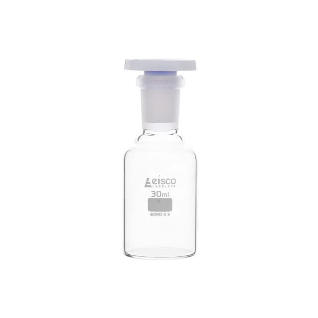 Botella de reactivo de vidrio de 30 ml (1 oz) con tapón de polipropileno a prueba de ácidos, vidrio de borosilicato 3.3 - Eisco Labs
