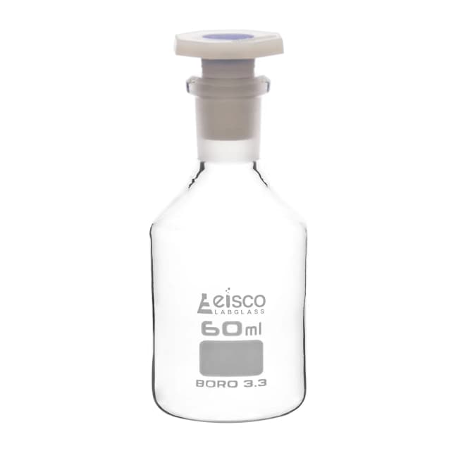 Botella de reactivo de vidrio de 60 ml (2 oz) con tapón de polipropileno a prueba de ácidos, vidrio de borosilicato 3.3 - Eisco Labs