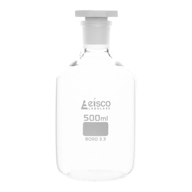 Bottle Reagent, made of borosilicate glass, narrow mouth with acid proof polypropylene stopper 500ml., socket size 24/29