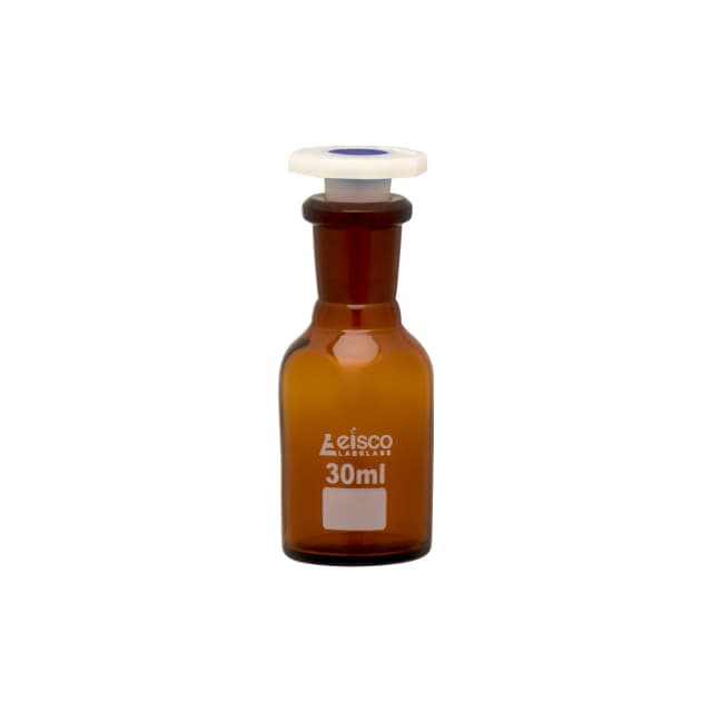 Bottle Reagent, Amber colour, narrow mouth with acid proof polypropylene stopper 30ml., socket size 14/23