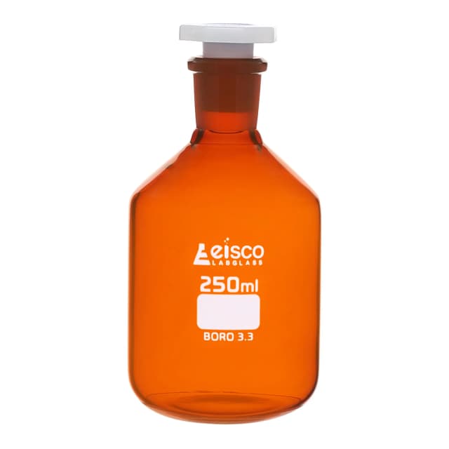 Bottle Reagent, Amber colour, narrow mouth with acid proof polypropylene stopper 250ml., socket size 19/26