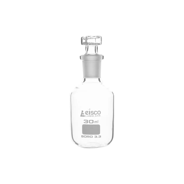 Bottle Reagent, made of borosilicate glass, narrow mouth with interchangeable hexagonal glass hollow stopper 30ml., socket size 14/23