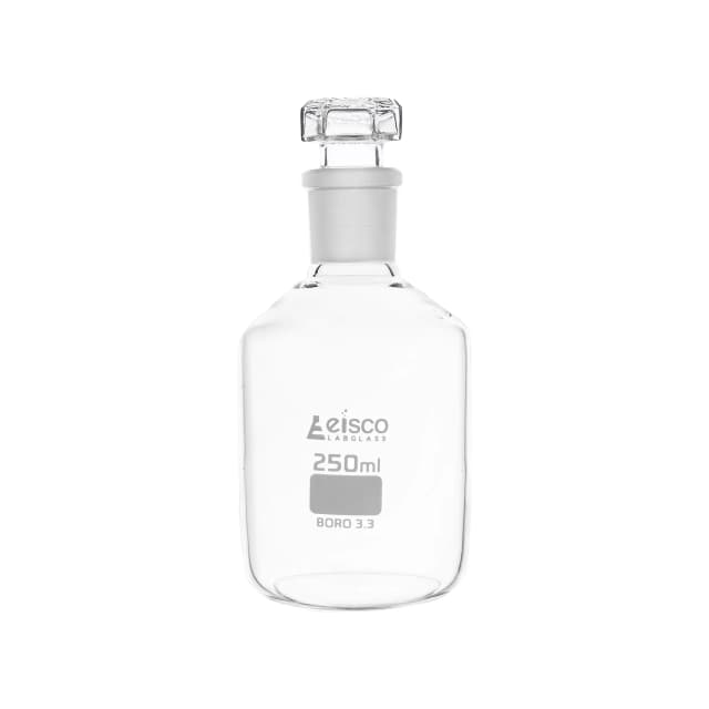Bottle Reagent, made of borosilicate glass, narrow mouth with interchangeable hexagonal glass hollow stopper 250ml., socket size 19/26