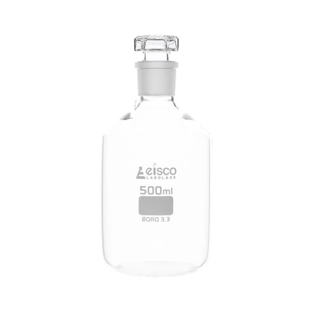 Bottle Reagent, made of borosilicate glass, narrow mouth with interchangeable hexagonal glass hollow stopper 500ml., socket size 24/29