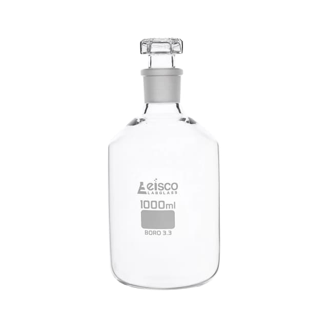 Bottle Reagent, made of borosilicate glass, narrow mouth with interchangeable hexagonal glass hollow stopper 1000ml., socket size 29/32