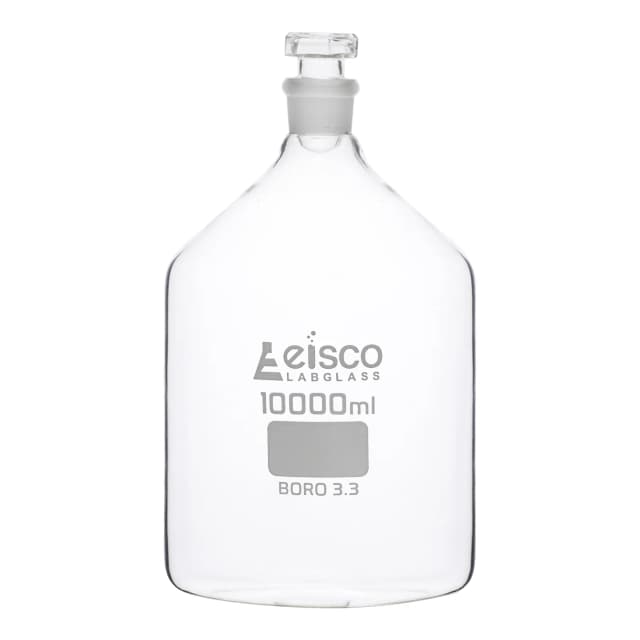 Bottle Reagent, made of borosilicate glass, narrow mouth with interchangeable hexagonal glass hollow stopper 10,000ml., socket size 55/44