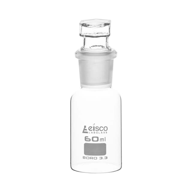 Bottle Reagent, borosilicate glass, wide mouth with interchangeable hexagonal glass hollow stopper 60ml, socket size 24/29