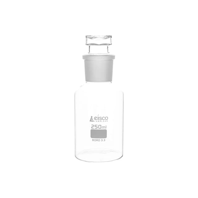 Bottle Reagent, borosilicate glass, wide mouth with interchangeable hexagonal glass hollow stopper 250ml, socket size 34/35