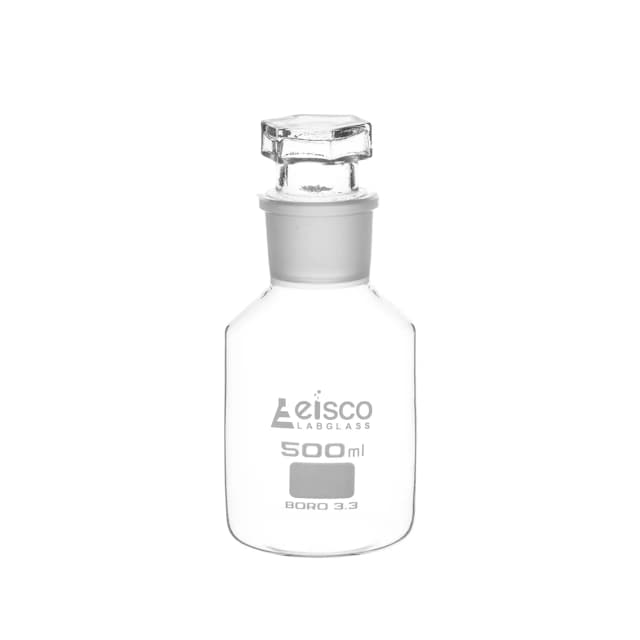 Bottle Reagent, borosilicate glass, wide mouth with interchangeable hexagonal glass hollow stopper 500ml, socket size 45/40
