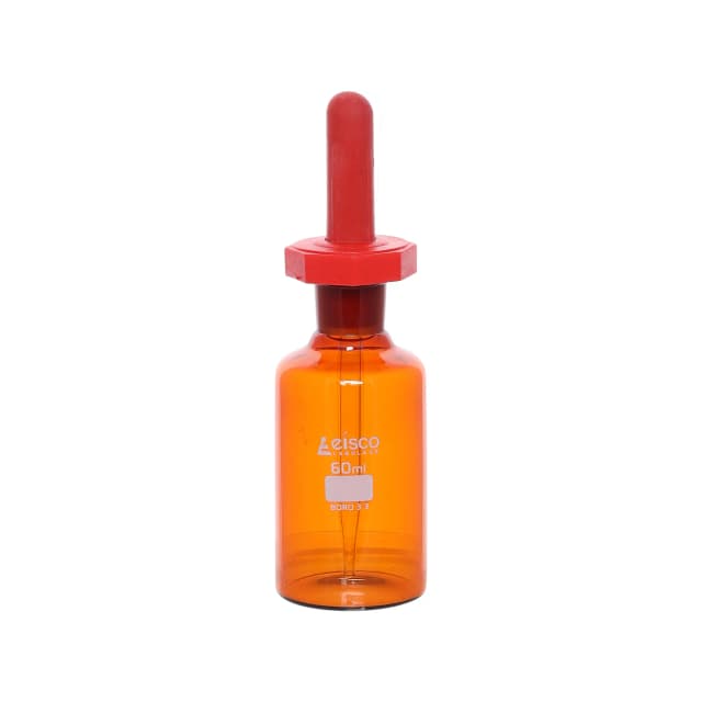 ( GOTERO) 60 ml (2 oz) - Pip eta cuentagotas - Vidrio de borosilicato 3.3 de color ámbar EISCO