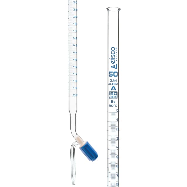 Burettes - PTFE Rotaflow stopcock, capacity 50ml, Sub. Div. 0.10ml Tolerance ± 0.05ml, class 'A', Blue Graduation
