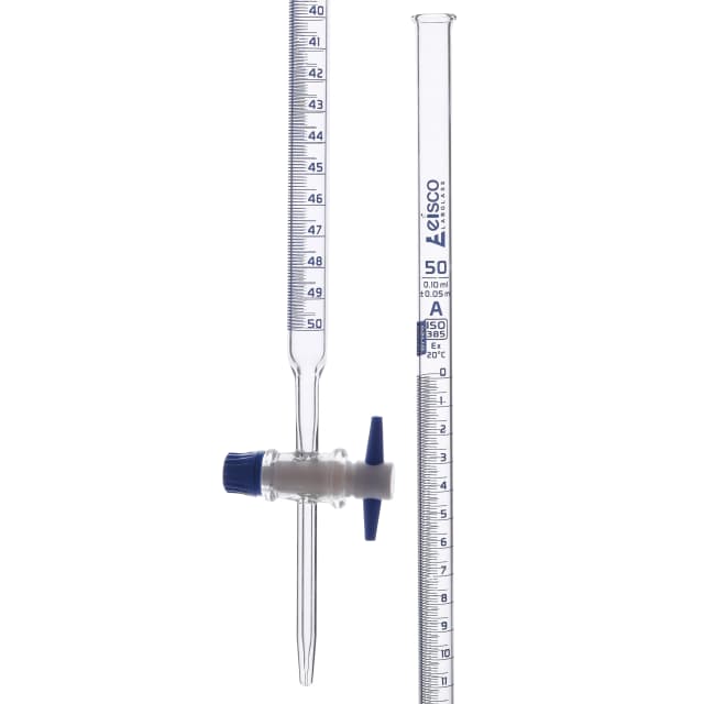 Bureta de borosilicato de Eisco Labs, orificio recto, llave de paso de PTFE, capacidad de 50 ml, graduación de 0,10 ml, tolerancia de clase A