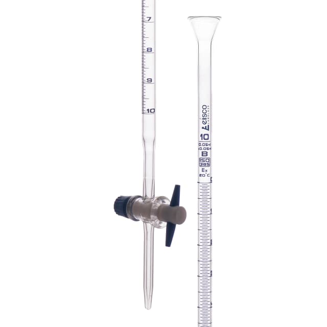 Burettes with straight bore interchangeable PTFE key stopcock, capacity 10ml, Sub. Div. 0.05ml Tolerance ± 0.05ml, class 'B', White Graduation