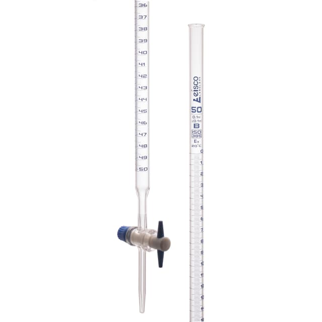 Burettes with straight bore interchangeable PTFE key stopcock, capacity 50ml, Sub. Div. 0.10ml Tolerance ± 0.10ml, class 'B', White Graduation