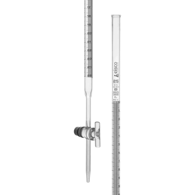 Burettes Schellbach-single bore, glass stopcock, capacity 25ml, Sub. Div. 0.10ml Tolerance ± 0.10ml, class 'B', White Graduation