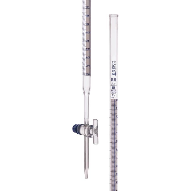 Burettes Schellbach-single bore, glass stopcock, capacity 25ml, Sub. Div. 0.10ml Tolerance ± 0.10ml, class 'B', Blue Graduation