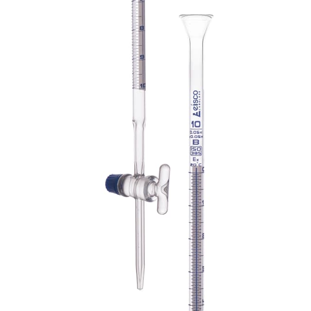 Burettes Schellbach-single bore, glass stopcock, capacity 10ml, Sub. Div. 0.05ml Tolerance ± 0.05ml, class 'B', Blue Graduation