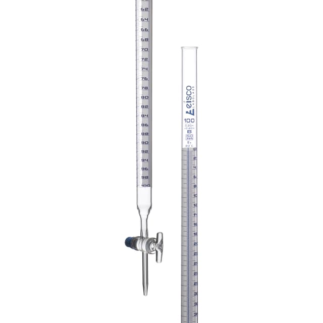 Burettes Schellbach-single bore, glass stopcock, capacity 100ml, Sub. Div. 0.20ml Tolerance ± 0.20ml, class 'B', Blue Graduation
