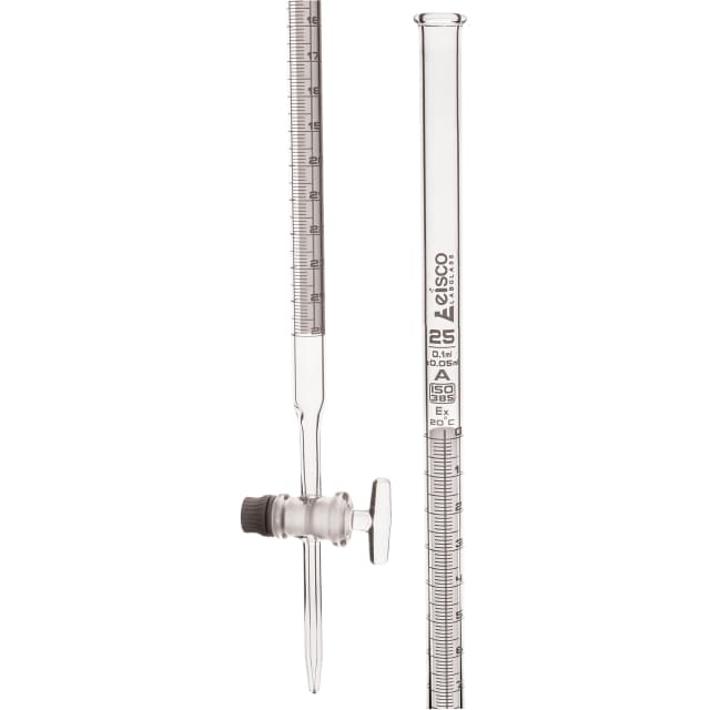 Burettes Schellbach-single bore, glass stopcock, capacity 25ml, Sub. Div. 0.10ml Tolerance ± 0.05ml, class 'A', White Graduation