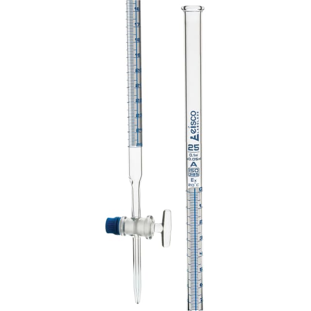 Burettes Schellbach-single bore, glass stopcock, capacity 10ml, Sub. Div. 0.05ml Tolerance ± 0.03ml, class 'A', Blue Graduation
