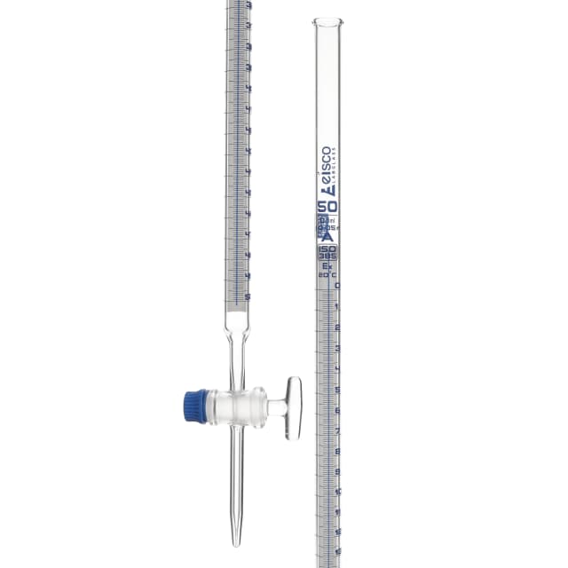 Burettes Schellbach-single bore, glass stopcock, capacity 50ml, Sub. Div. 0.10ml Tolerance ± 0.05ml, class 'A', Blue Graduation