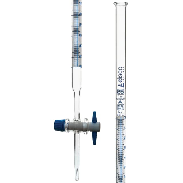 Burettes Schellbach-PTFE key stopcock, capacity 25ml, Sub. Div. 0.10ml Tolerance ± 0.05ml, class 'A'