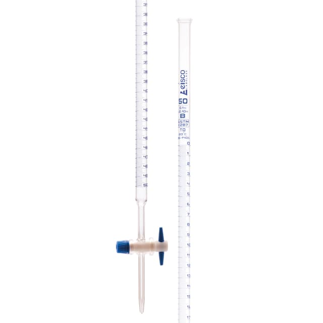 Burette-PTFE stopcock,capacity 50ml,Sub Div.10ml Tol. +/-0.10, Class B