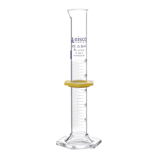 Probeta graduado, 25 ml, clase A, ASTM, azul, graduaciones de 0,5 ml, vidrio de borosilicato, Eisco Labs