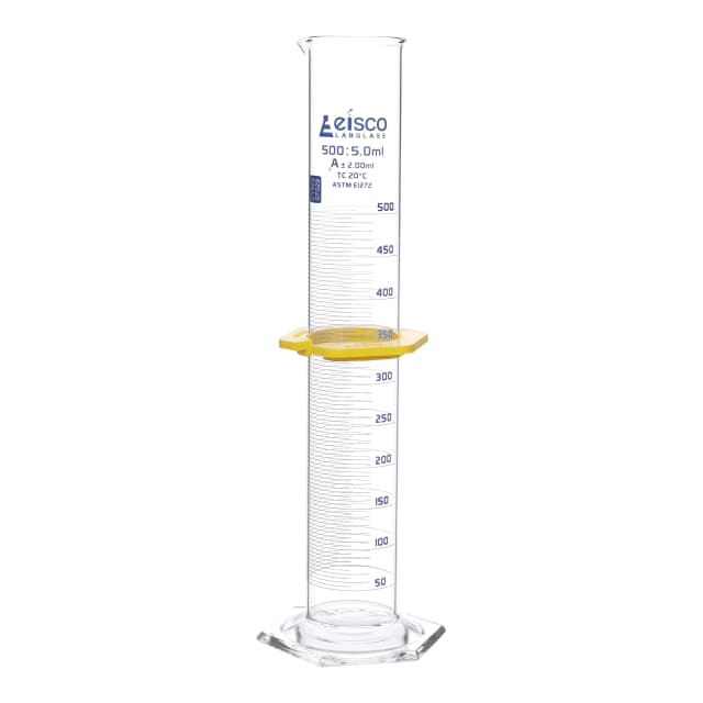 Cylinder Measuring Graduated, cap. 1000ml., class 'A', glass hex. base,with protective guard & spout, borosilicate glass, White Graduation. As per ASTM E1272 std.