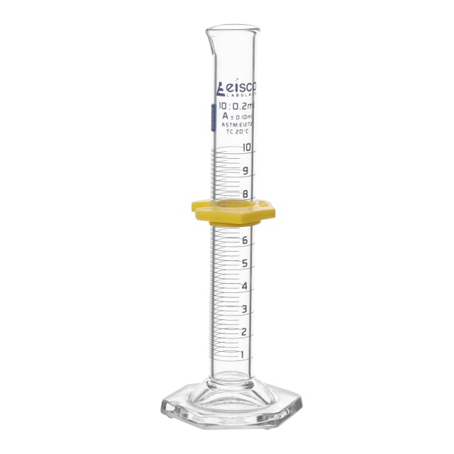 Cylinder Measuring Graduated, cap. 2000ml., class 'A', glass hex. base,with protective guard & spout, borosilicate glass, Blue Graduation. As per ASTM E1272 std.