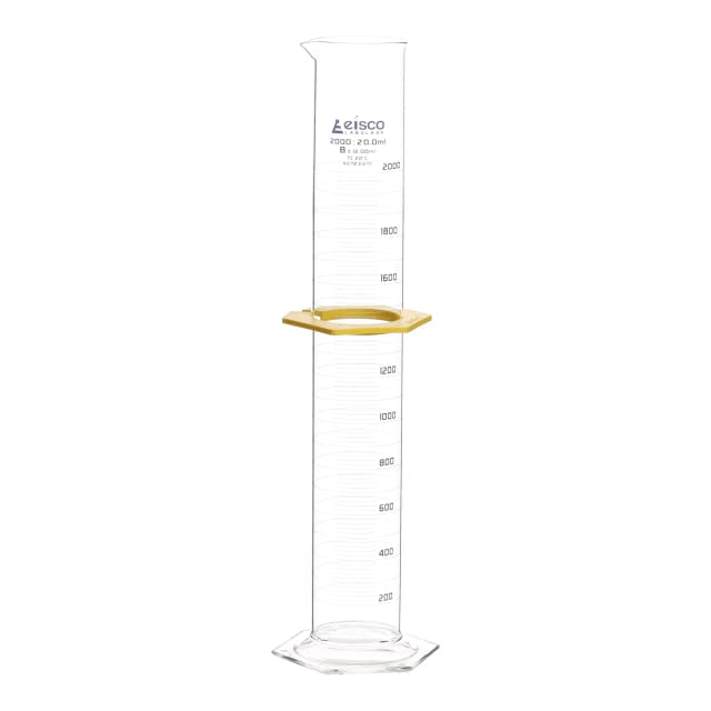 Cylinder Measuring Graduated, cap. 2000ml., class 'A', glass hex. base,with protective guard & spout, borosilicate glass, White Graduation. As per ASTM E1272 std.