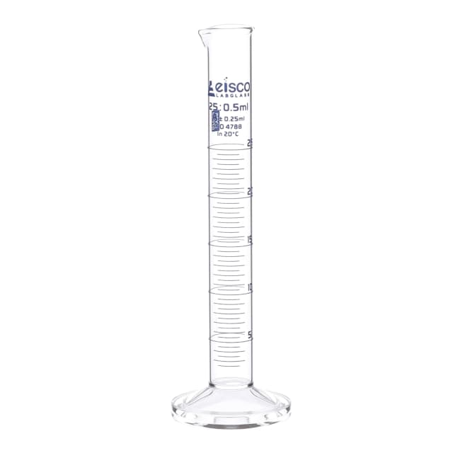 Cylinder Measuring Graduated, cap. 10ml., class 'A', round base with spout, borosilicate glass, Blue Graduation