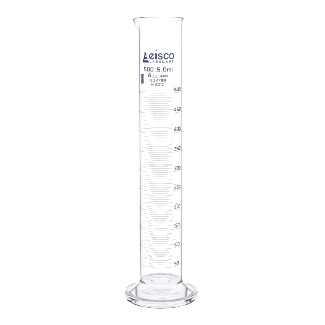 Cylinder Measuring Graduated, cap. 2000ml., class 'A', round base with spout, borosilicate glass, Blue Graduation