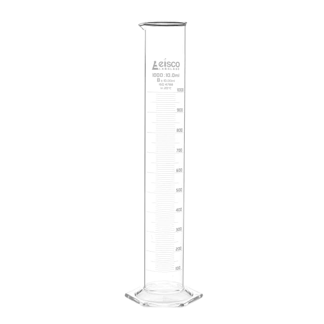 Cylinder Measuring Graduated, cap. 2000ml., class 'B', Hex. base with spout, borosilicate glass, White Graduation