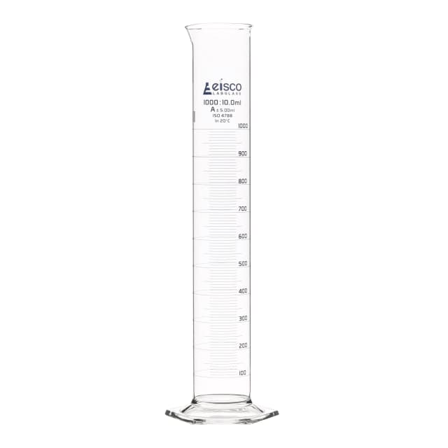Cylinder Measuring Graduated, cap. 2000ml., class 'A', Hex. base with spout, borosilicate glass, Blue Graduation