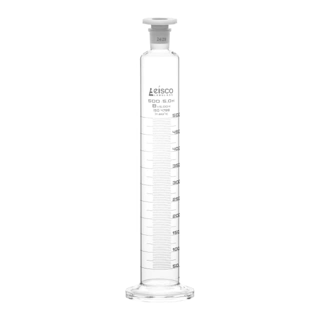 Cylinder Measuring Graduated, cap. 2000ml., class 'B', glass round base, complete with interchangeable polypropylene stopper, borosilicate glass, White Graduation